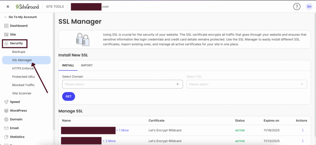 Under Security > SSL Manager, install an SSL certificate for your staging site to keep it secure