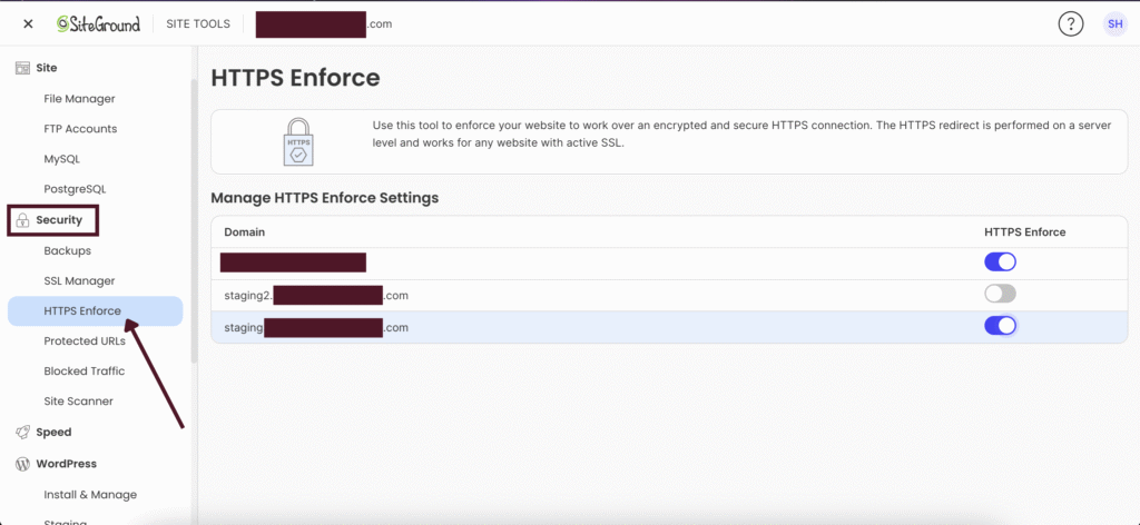 Go to Security > HTTPS Enforce and toggle it on for your staging domain to force secure connections