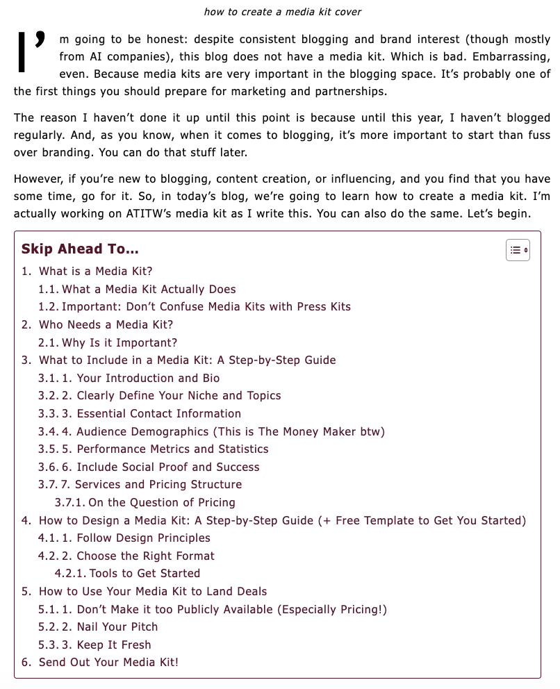 example of how i structure my content