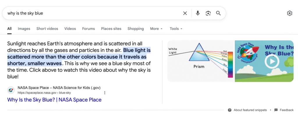 example of what a featured snippet looks like