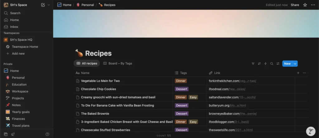 my recipes database