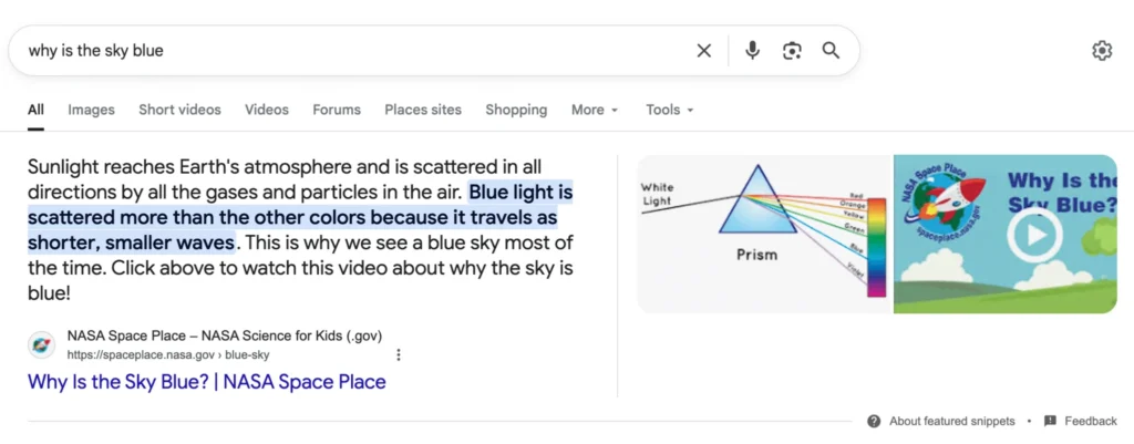 screenshot of a featured snippet