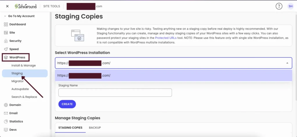 go to wordpress > staging and pick your website