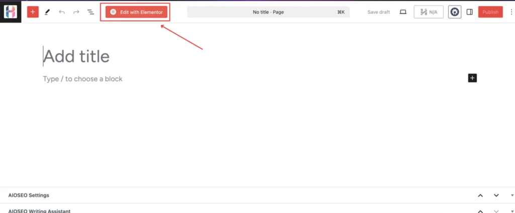 click on 'edit with elementor' to enter the environment